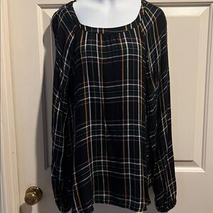LOFT Black/Gold/White Plaid Blouse